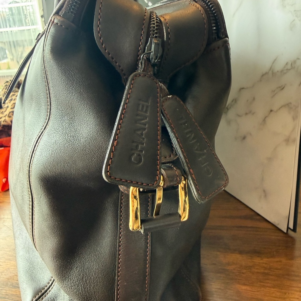 CHANEL Dark Brown Leather Duffel Bag - Picture 3 of 9